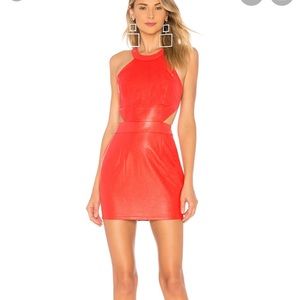By the way. Red faux leather dress